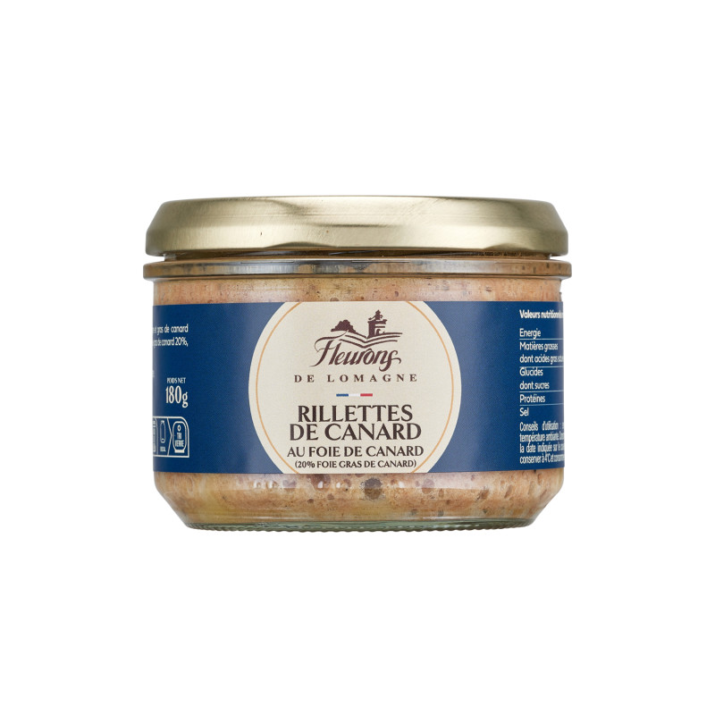 Rillettes de canard au bloc de foie gras (20%) 180g (bocal)